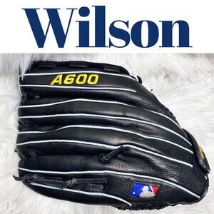 WILSON A600 12.5" BASEBALL GLOVE MITT BLACK LEATHER RHT LEFT HAND CATCH